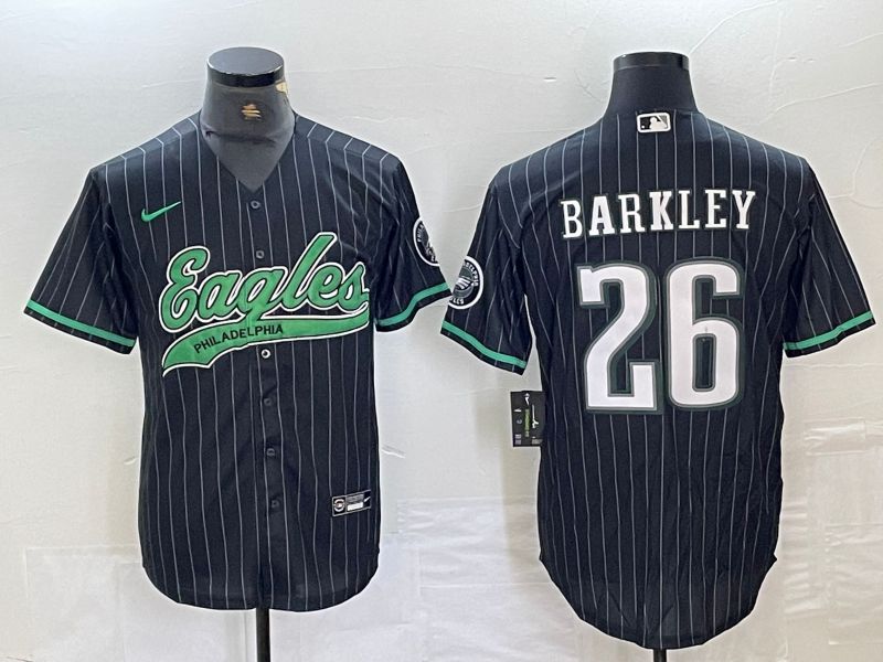 Men Philadelphia Eagles 26 Barkley Black Stripe 2024 Nike Co branded NFL Jersey style 1